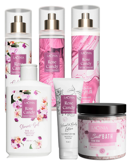 Rose Candy Hair & Body Care Set: the 6 products in the set together